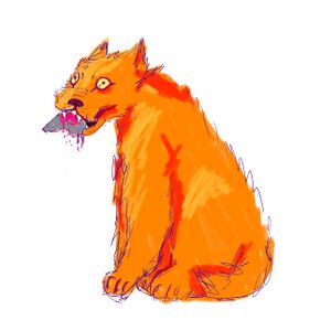 drawinf of dog eating rat